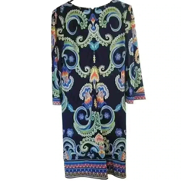 Laundry by Shelli Segal Three Quarter Sleeve Square Neck Printed Dress Size 8 - Picture 8 of 10